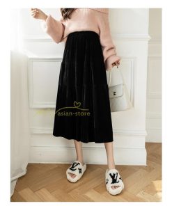 スカート | ロングティアードAラインミモレ丈 フレアビロードウエストゴム ハイウエスト 秋冬 無地 ゆったり