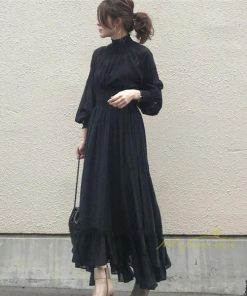 マキシ | ワンピース ロング丈 マキシ丈 40代 フリル シフォン ロング 韓国 レディース 秋 冬 長袖ファッション ハイウエスト 長袖 おしゃれ 秋 2021 2色 着痩せ