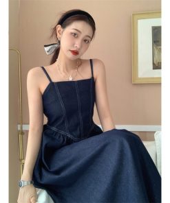 マキシ | デニムワンピース キャミソールワンピース ロングワンピース キャミワンピース レディース ワンピ 後ろゴム・キャザーデザイン 30代40代50代 可愛い 大人