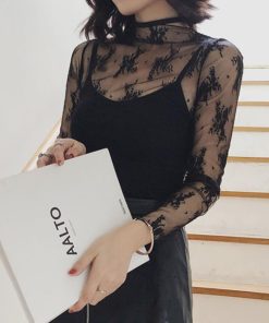 シャツ・ブラウス | トップス レディース チュール ハイネック 長袖 レース レースインナー トップス シースルー