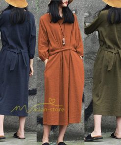 マキシ | 綿麻 リネン ワンピース ロング 長袖 無地 レディース ロング丈 体型カバー ゆったり 秋服 ファッション 着痩せ お出かけ カジュアル 20代30代40代 通勤通学