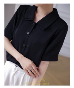 シャツ・ブラウス | トップス ブラウス 半袖 シャツ レディース オフィス フォーマル 白 黒 開襟 二重襟 バブルスリーブ 着痩せ フランス風 仕事服 クラシック 無地 通勤 大人 上品
