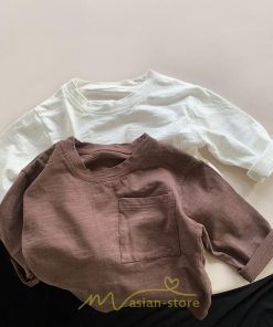 衣装 服 | 子供服 子ども服 こども服 キッズ 長袖tシャツ 女の子 男の子 長袖 トップス ロンT クルーネック コットン 高品質 保育園 胸ポケット シンプル 無地 可愛い