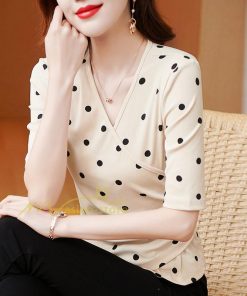 ｔシャツ・カットソー | トップス レディース 春夏 カットソー Tシャツ ドット 無地 Vネック カシュクール インナー 20代30代40代50代 カジュアル 母の日 着痩せ お出かけ エレガント