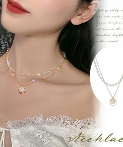 ネックレス | 2連 チョーカーレディース ショート チェーンフェイクパールアクセサリー おしゃれ ゴールド