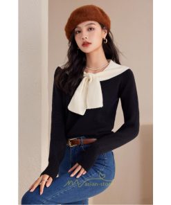 ニット・セーター | 長袖 ニット セーター Tシャツ レディース トップス 秋新作 ママ 人気 秋コーデ 激安 蝶結び 切り替え 2022新作 上品 可愛い オシャレ キレイめ 韓国風