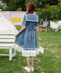 マキシ | ワンピース レディース 春夏 半袖 ハーフスリーブ ワンピース セーラーカラー ロング丈 マキシ丈 フレア お出かけ ビッグ裾幅 ゆったり ワンピース かわいい