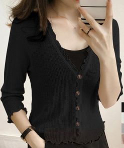 透かし編みトップス | 羽織 カーディガン 薄手 長袖 サマーニット冷房対策 ニットカーディガン Vネック レディース