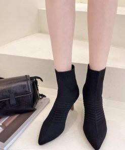 ショートブーツ | ニットソックスブーツ ポインテッドトゥ