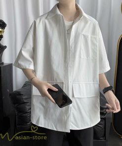 シャツ | メンズ 半袖 トップス ワイドTゆったり 無地 ライトアウター 着回し 夏新作 コーデ 白黒細身 通勤通学 XXL 日常感 大きいサイズ