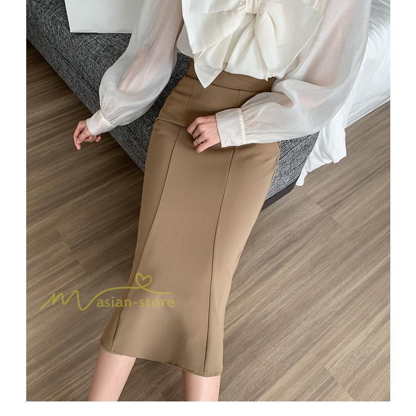 スカート | フィッシュテールレディース 無地 フレア きれいめ 仕事 カジュアル おしゃれ ひざ下丈 ビジネス 大きいサイズ 秋冬コーデ ファスナー OL