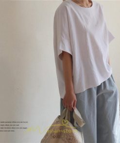 シャツ・ブラウス | ブラウス トップス ｔシャツ 半袖 レディース 体型カバー  シャツ L XL 20代 30代 40代 ママ 50代 60代 大人 丸首 ファッション 新作 夏服 無地 綿麻 ゆったり