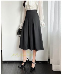 スカート | ハイウエスト ロングレトロ Aライン女性 マキシ丈ボトムス 春秋夏 お洒落 通勤 エレガント プリーツ20代30代40代