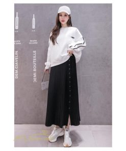 スカート | マタニティ Aライン秋 冬 コーデ 着痩せ 裾口スリット ニット 体型カバー リブ ウエスト調整 マタニティウェア 大きいサイズ カジュアル