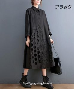 マキシ | ロングワンピース シャツワンピ レディース ギャザー 大人可愛い 森ガール 大きいサイズ さりげなく体型カバー オシャレ