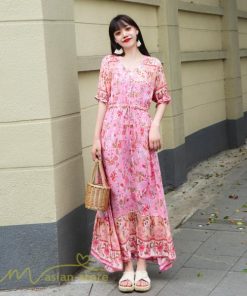 マキシ | ロングワンピース 五分袖 夏ワンピース 秋新作 Aラインワンピース マキシワンピース 花柄 プリント 旅行 ダンス ワンピース 30代40代 舞台 可愛い リボン