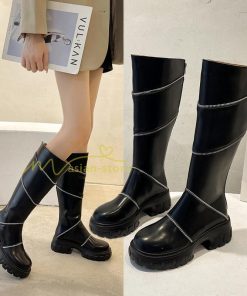 ロングブーツ | レディース ブーツ 秋冬 シューズ 靴 太ヒール チャンキーヒール 合皮ブーツ PUブーツ ロング靴 COS コスプレ 大人 後ろファスナー くつ
