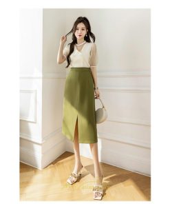 スカート | ボトムス 膝下 スリット ひざ下 Aライン ウエストゴム 楽 大人 きれいめ 20代 30代 40代 サイドチャック 通勤 上品 ビジネス オフィス