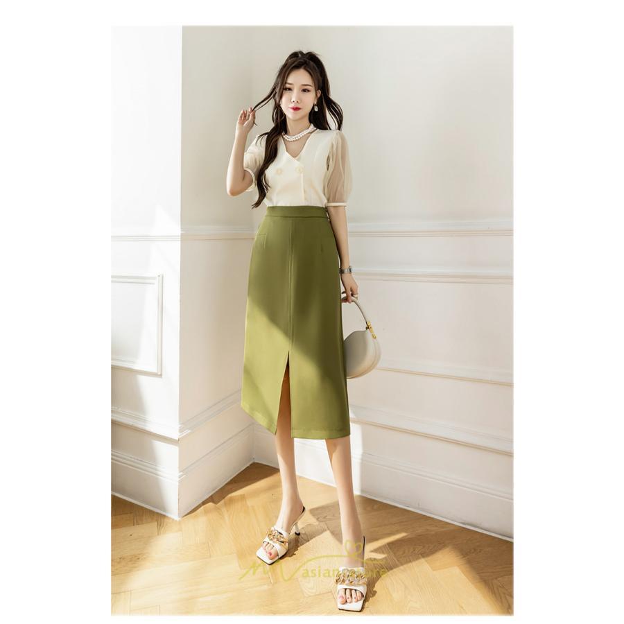 スカート | ボトムス 膝下 スリット ひざ下 Aライン ウエストゴム 楽 大人 きれいめ 20代 30代 40代 サイドチャック 通勤 上品 ビジネス オフィス
