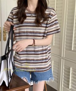 ｔシャツ・カットソー | Tシャツ レディース 40代 春夏 オシャレブラウス 韓国風 チュニック 半袖Tシャツ ストライプ柄 通勤通学 カジュアル アウター ゆったり 着痩せ お出かけ 丸首