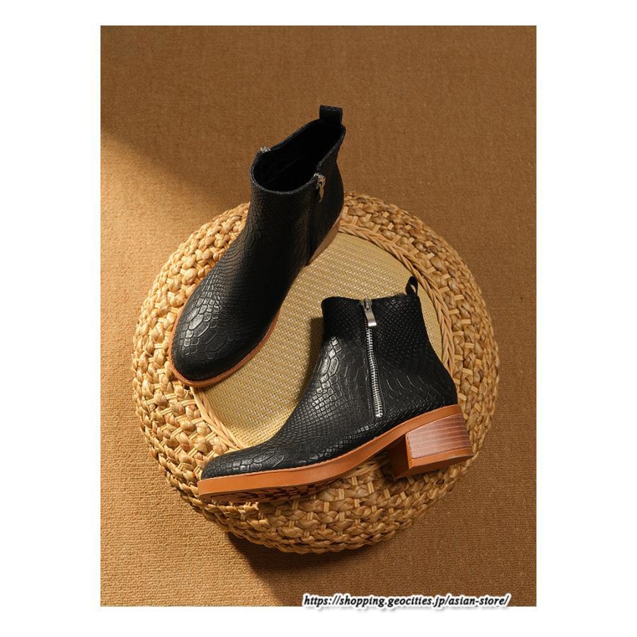 ショートブーツ | 大きいサイズ26.5cm レディース 上品 ブーツ 秋冬 春 チャンキーヒール 太ヒール 黒ブーツ シンプル ミドルヒール 大人 サイドファスナー