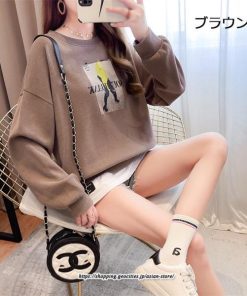 パーカー | トレーナー レディース おしゃれ スウェット 長袖 トップス 春 秋 大きいサイズ レイヤード風 韓国 ゆったり コットン 送料無料 丸首 クルーネック 綿 重ね着風