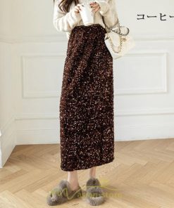 スカート | ロング マキシ フレアAライン ロングキラキラ 個性的 ハイウエスト スリット 着痩せ あったか 2022新作 体型カバー 冬 秋