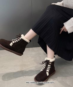 ブーツ | ムートンレディース ショート 編み上げ ボア ショート裏起毛 暖かい もこもこ 痛くない 人気 防寒 秋 歩きやすい 冬 おしゃれ 痛くない