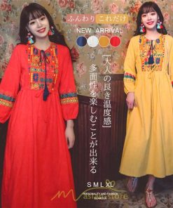 マキシ | ワンピース 個性的 ロングワンピース 細見えワンピース エスニック 綿麻 リゾート ワンピ 長袖 刺繍 カジュアル 大人 春夏秋 きれいめ 上品 ゆったり 体型カバー