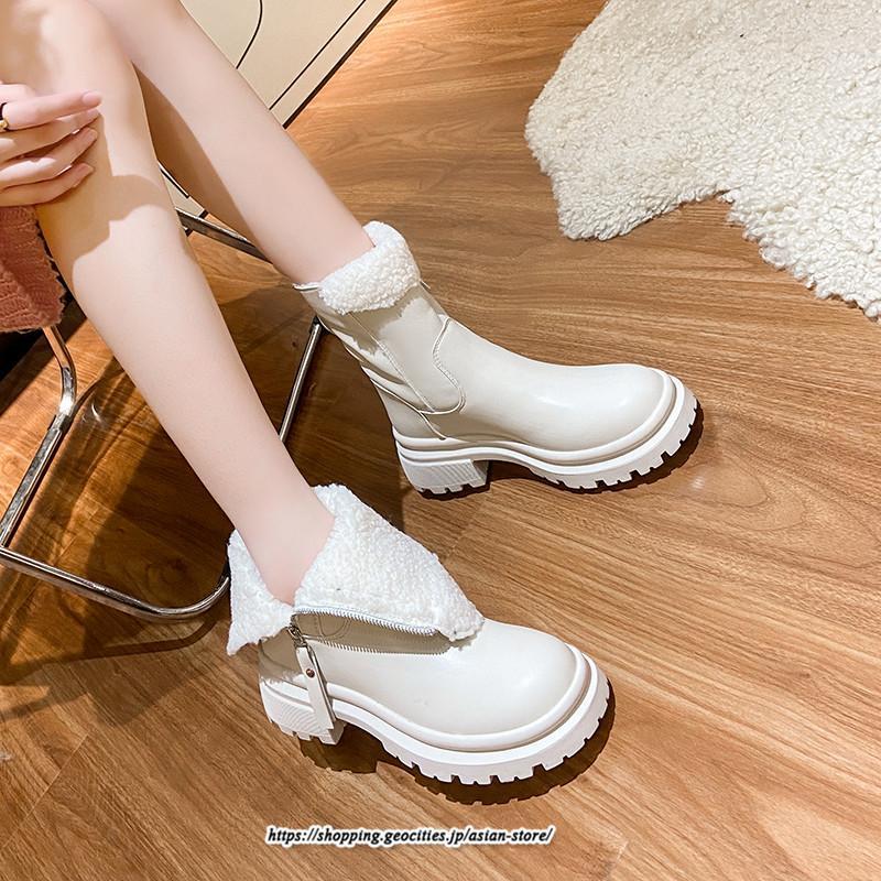 ブーツ | ムートンレディース 靴 裏ボア 裏起毛 シューズ サイドジップ 秋冬 暖か 防寒 疲れない 20代30代40代50だい 歩きやすい ファスナー 痛くない