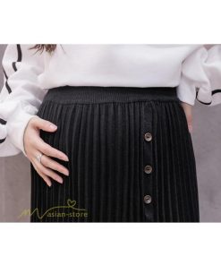 スカート | マタニティ Aライン秋 冬 コーデ 着痩せ 裾口スリット ニット 体型カバー リブ ウエスト調整 マタニティウェア 大きいサイズ カジュアル