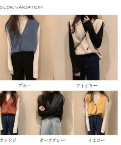 ニット・セーター | ジレ 開襟セーター ニットトップス おしゃれ Vネック 秋冬 ノースリーブ ニットベスト 袖なし 重ね着 レディース