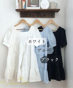ミニ丈 | ワンピース 無地 レディース ショートワンピース 半袖 かわいい スクエアネック サマーワンピース 夏新作 カジュアル 黒 Aラインワンピース XL ゆったり 白