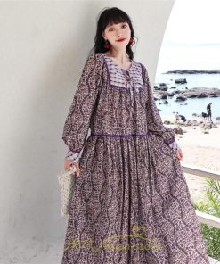 マキシ | ワンピース 長袖 春夏秋 レディース きれいめ ロング丈 カシュクール リゾート 花柄 体型カバー 着痩せ ゆったり エスニック レトロ 海 ビーチ リゾート 旅行