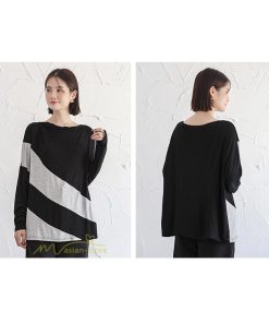 ｔシャツ・カットソー | カットソー レディース 長袖tシャツ シンプル ゆったり 着痩せ 体型カバー 長袖 秋コーデ ボートネック 切り替え 大人 Tシャツ 大人 カジュアル フリーサイズ