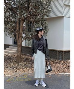 スカート | ニットタイトストレッチスリット入れロング丈 ミモレ丈 ハイウエスト 秋冬 ウエストゴム 美シルエット 楽チン