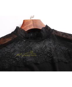 tシャツ・カットソー | カットソー レディース 長袖 春 シャツ 異素材 切り替え レース付き 透け感 20代30代40代50代 ハイネック インナー 着痩せ お出かけ カジュアル カシュクール