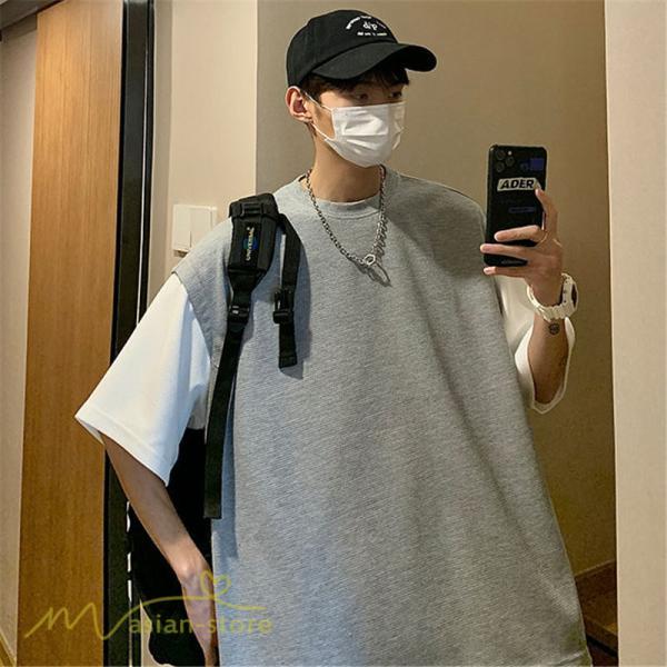 Tシャツ | Tシャツ メンズ 半袖 重ね着風 レイヤード 無地 ゆったり クルーネック カットソー 20代 30代 おしゃれ 無地 大きいサイズ シンプル 40代 カジュアル お出かけ