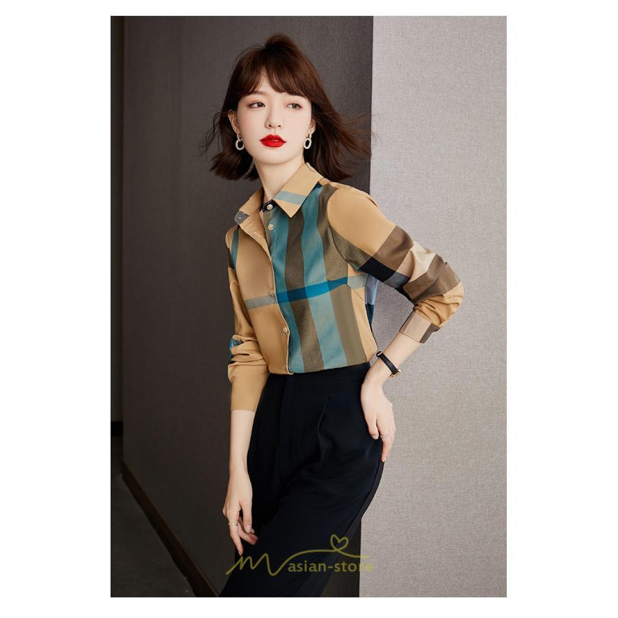 シャツ・ブラウス | ブラウス レディース 長袖 50代 チェック柄 シャツ コットン トップス きれい 40代 30代 20代 カジュアル 通勤 お出かけ 食事会 お出かけ 女子会 デート