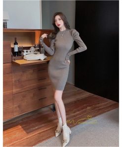 ミニ丈 | ニットワンピース レディース 長袖ワンピース 秋冬 新作 おしゃれ タイトニットリブ ショート丈 オシャレ通勤 20代30代40代 OL 大人 体型カバー 無地