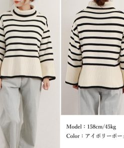 ニット・セーター | タートルネックボーダーニットトップス冬服