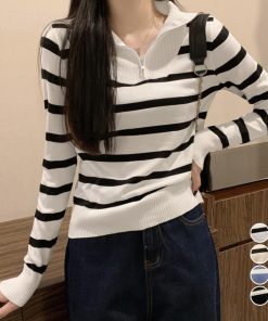 ニット・セーター | ハーフジップボーダー ニットプルオーバー