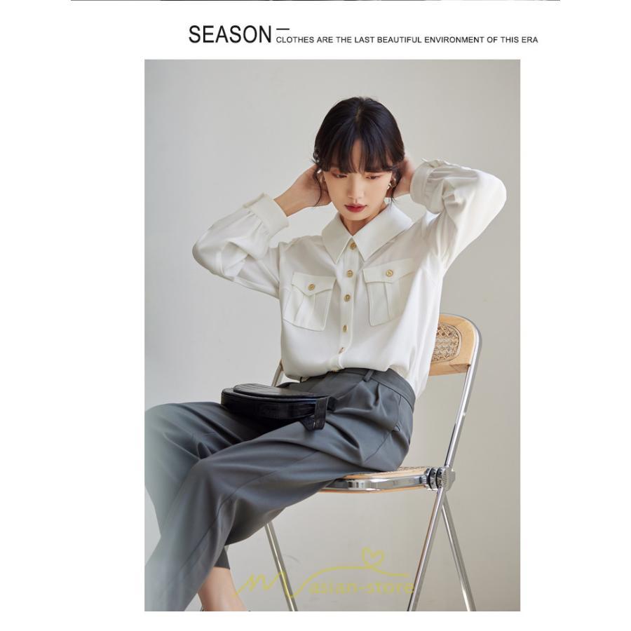 シャツ・ブラウス | ブラウス レディース オフィス 白 フォーマル 長袖 おしゃれ シャツ カジュアル 制服 レギュラー 着回し オフィス 胸ポケット OL 秋服 キレイめ 通勤