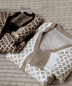 カーディガン | ニットトップス ニット長袖 幾何学柄 配色ダイス柄 羽織り アーガイル柄 春秋冬 ジャガードレディース