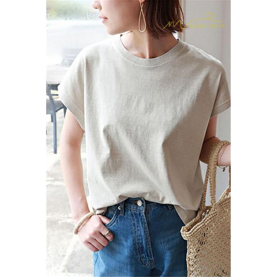 tシャツ・カットソー | Tシャツ Tシャツ レディース トップス ピグメント加工 フレンチスリーブ Tシャツ カットソー スリット 半袖 カジュアル 女性着 無地 普段 トップス シンプル