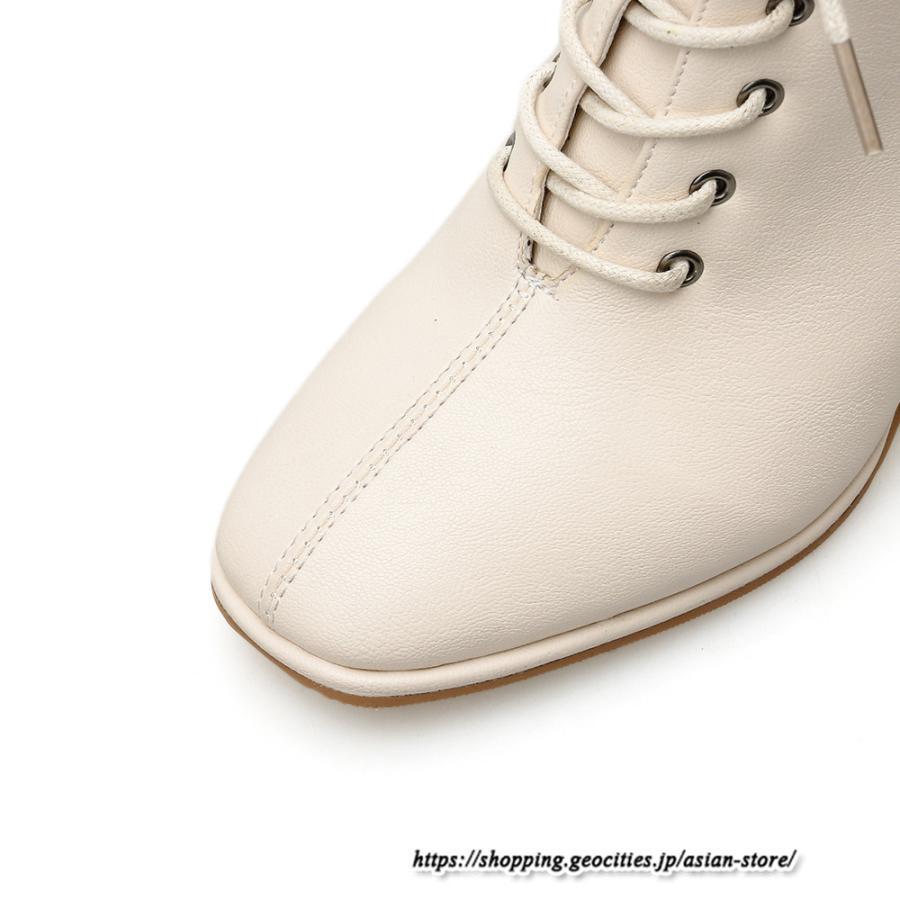 ショートブーツ | レディース 裏起毛なし 裏起毛あり スクエアトゥ ブーツ チャンキーヒール 太ヒール シューズ ハイヒール レースアップ 後ろファスナー 靴