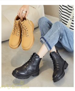 ショートブーツ | レディース ブーティー 太ヒール ブーツ ショートヒール カジュアル レースアップ 編み上げブーツ 厚底ブーツ 厚底 コスプレ靴 歩きやすい
