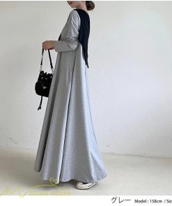 マキシ | Aラインワンピース ワンピース レディース 無地 長袖 マキシワンピース プルオーバー カジュアル 20代 30代 ゆったり 体型カバー フレア 40代 50代 おしゃれ