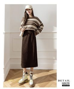 スカート | Aライン秋冬コーデ ウエストゴム カジュアル 20代 30代 着痩せ 秋 冬 ひざ下丈 パイル地 OL 40代 ポケット ビジネス 50代 裾口スリット