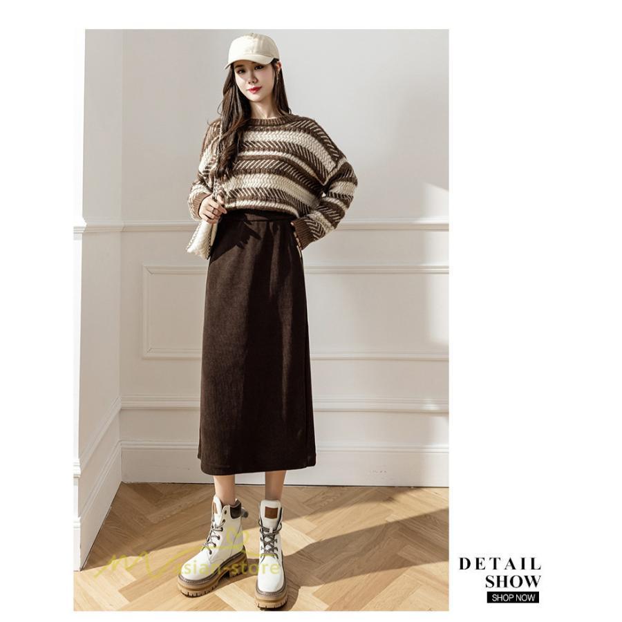 スカート | Aライン秋冬コーデ ウエストゴム カジュアル 20代 30代 着痩せ 秋 冬 ひざ下丈 パイル地 OL 40代 ポケット ビジネス 50代 裾口スリット